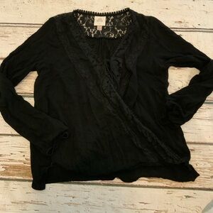 Knox Rose Black Lace Peasant Top Small - Boho Romantic Gothic Long Sleeve S